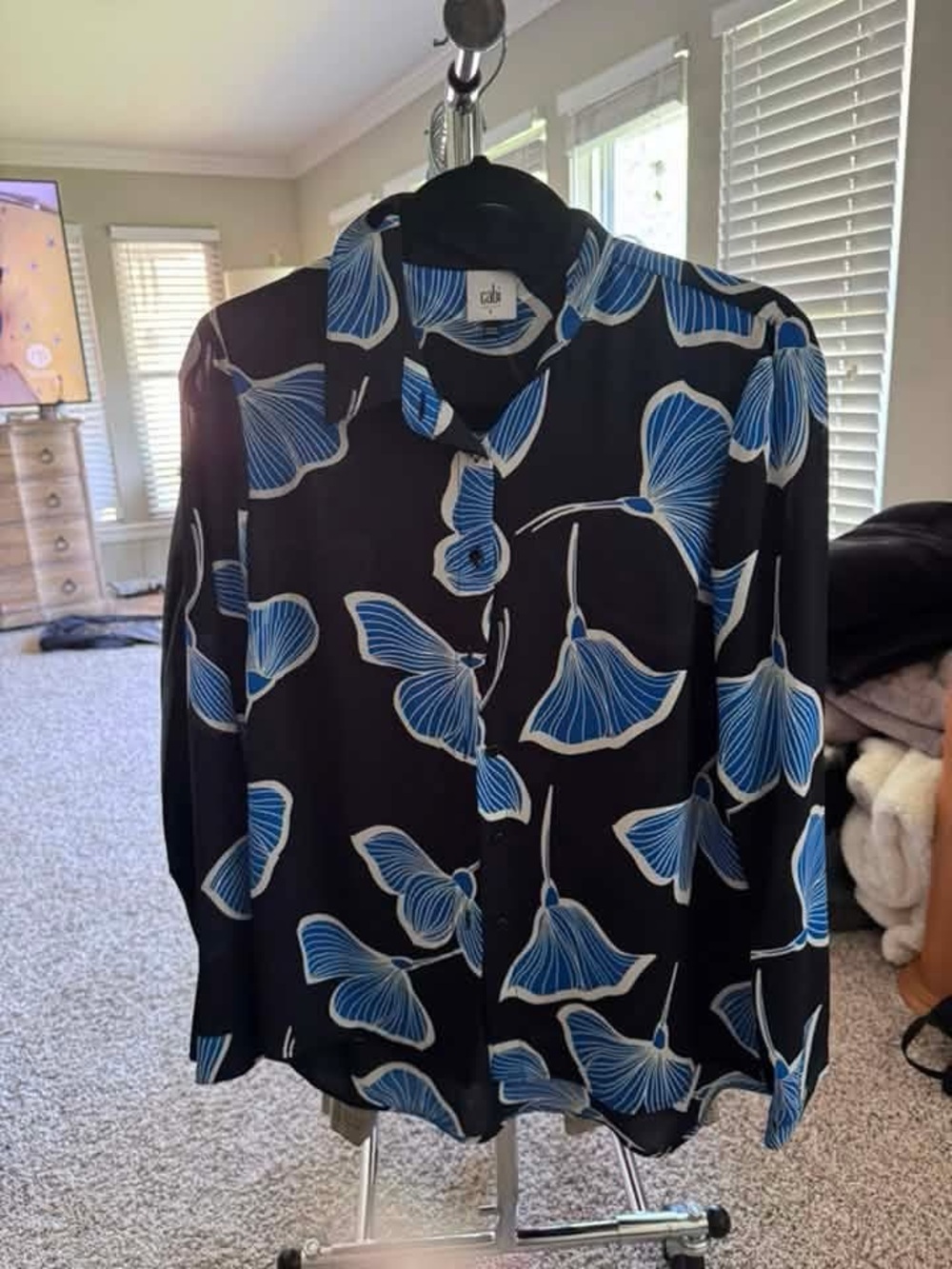 Cabi navy and blue Floral Button-Up Blouse